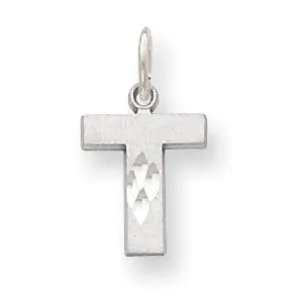 14k White Gold Satin Diamond Cut Finish Letter T Initial Pendant