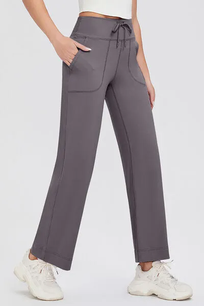 Basic Drawstring High Waist Pants with Pockets