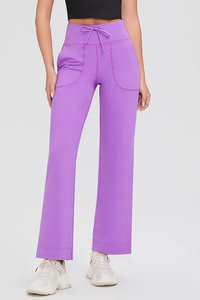 Basic Drawstring High Waist Pants with Pockets