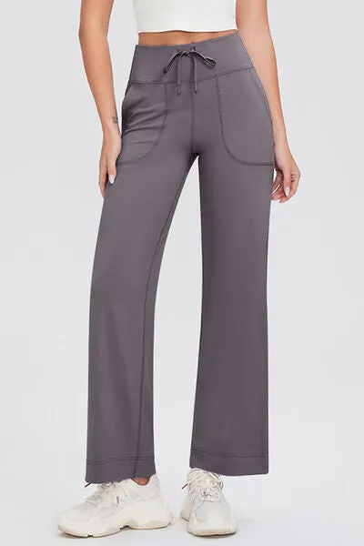 Basic Drawstring High Waist Pants with Pockets