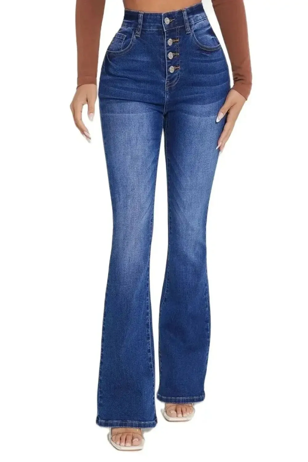 Button Fly Boot Cut Flared Jeans
