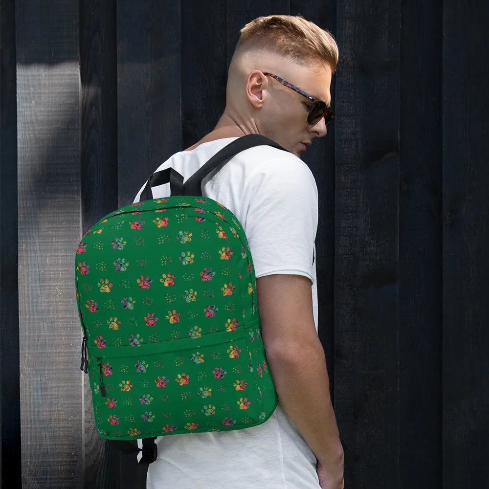 Dark Green Paw Prints Dog Backpack