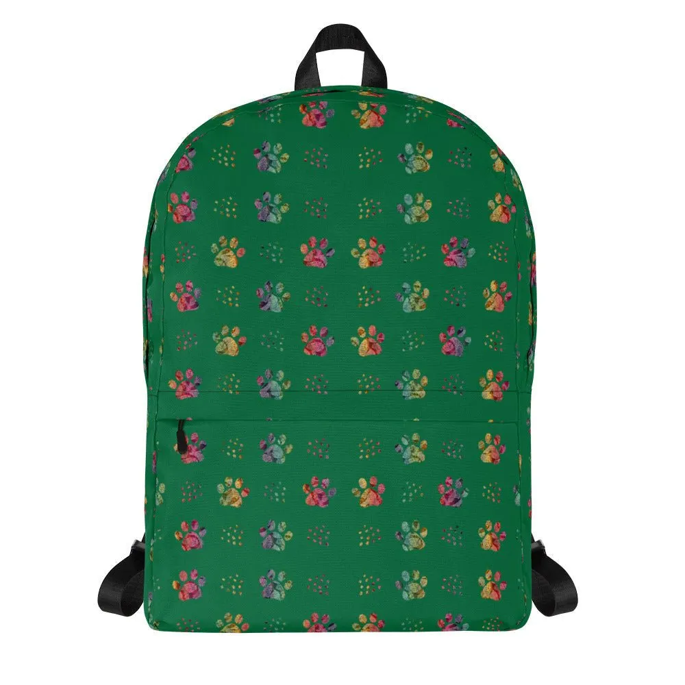 Dark Green Paw Prints Dog Backpack