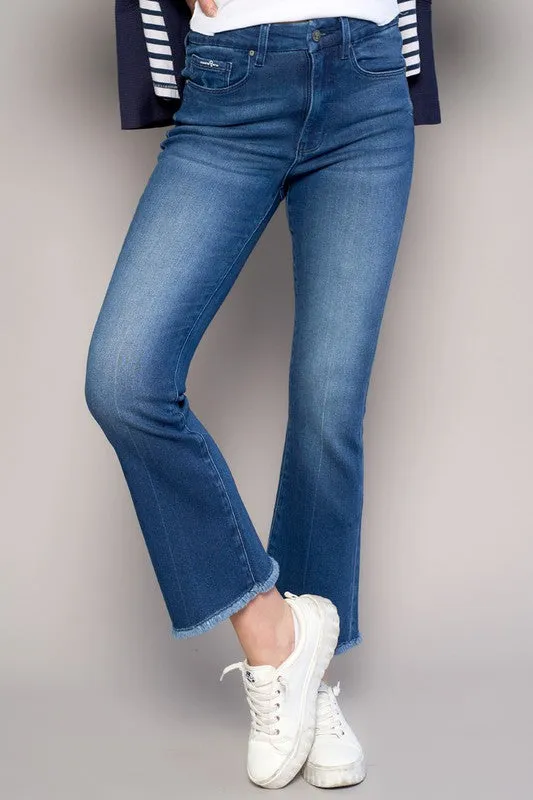 Dark Wash High Rise Cropped Bootcut Denim Jean Pants