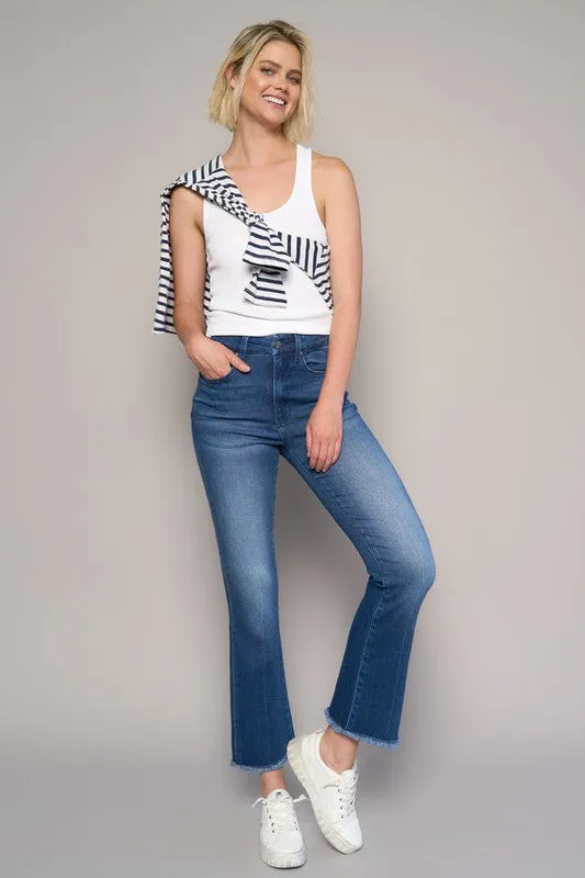 Dark Wash High Rise Cropped Bootcut Denim Jean Pants