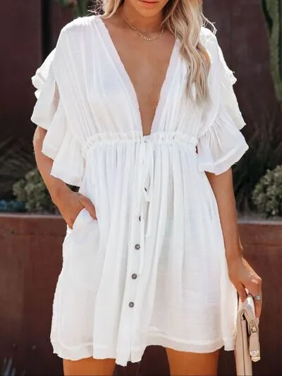 Drawstring Half Sleeve Mini Dress