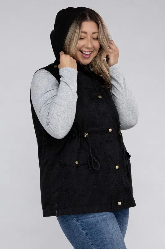Drawstring Waist Military Hoodie Vest