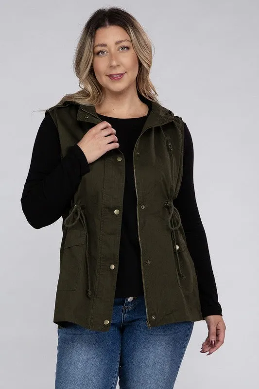 Drawstring Waist Military Hoodie Vest
