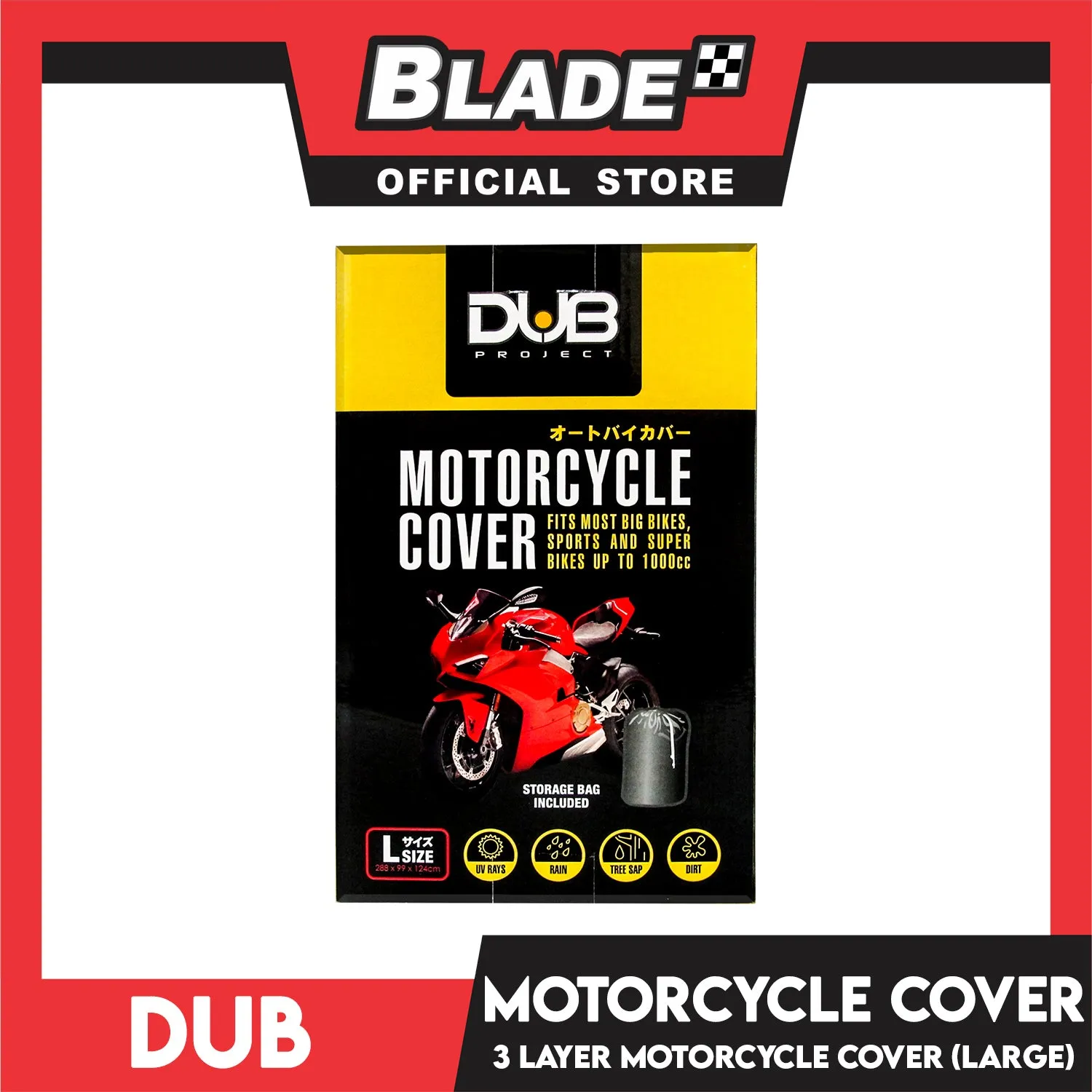 Dub Motorcycle Cover 3 Layers Water Resistant Large (Gray)