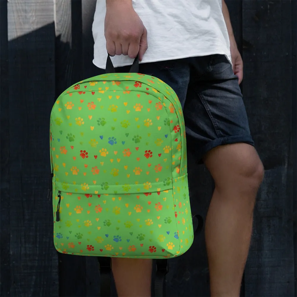 Green Paw Prints Dog Backpack