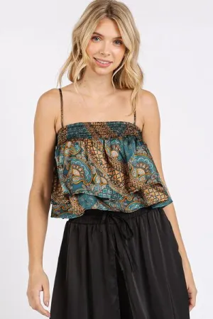 Hazel Blues® |  Mittoshop Paisley Patchwork Print Satin Ruffle Crop Cami