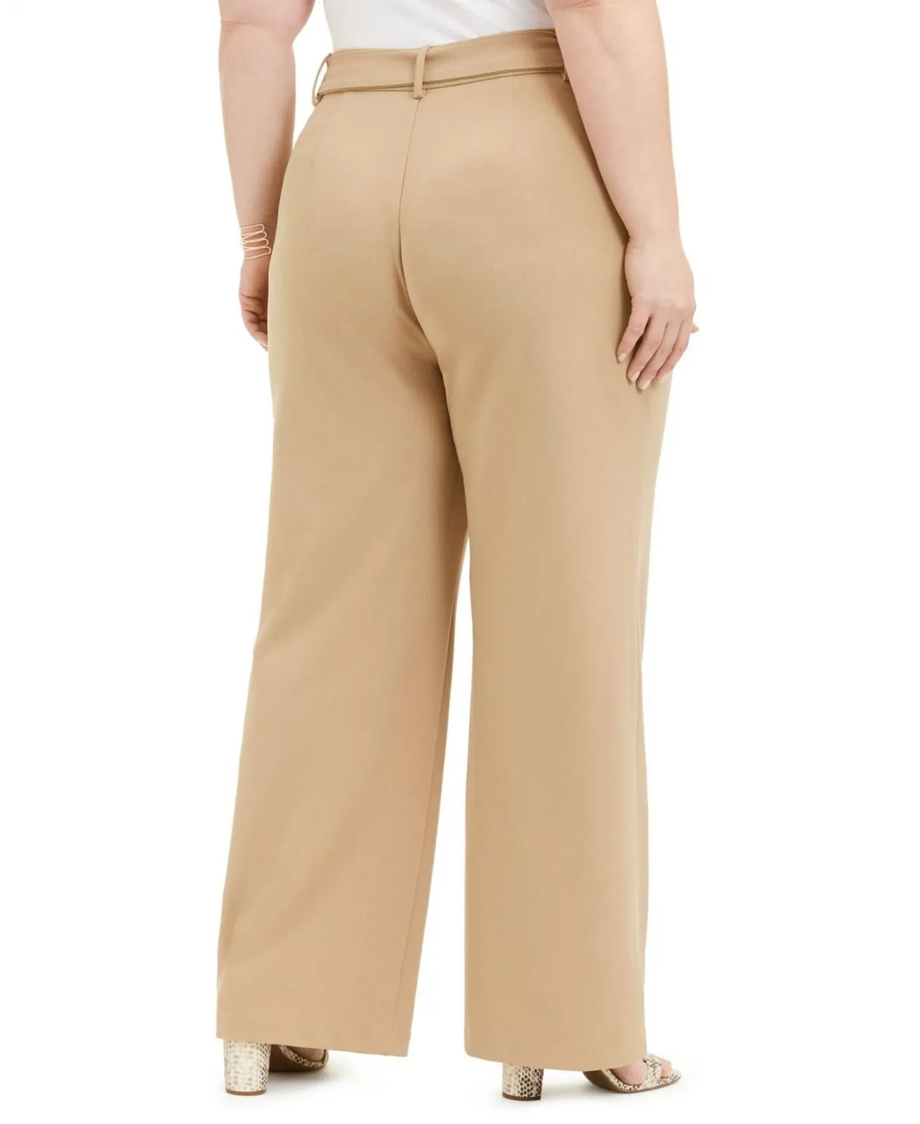 INC International Concepts Womens Plus Belted Office Wear Pants Tan Brown 14W