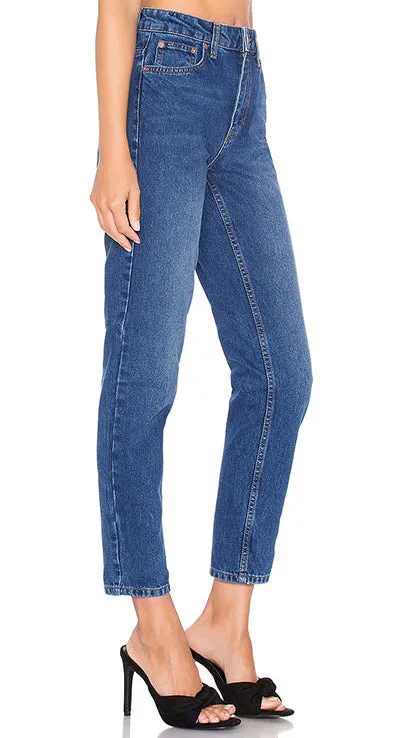 Popular High Waist Straight Denim Cropped Pants