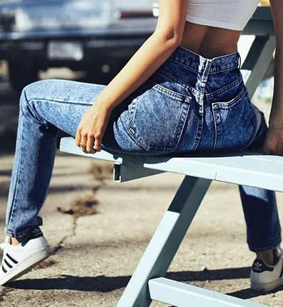 Popular High Waist Straight Denim Cropped Pants