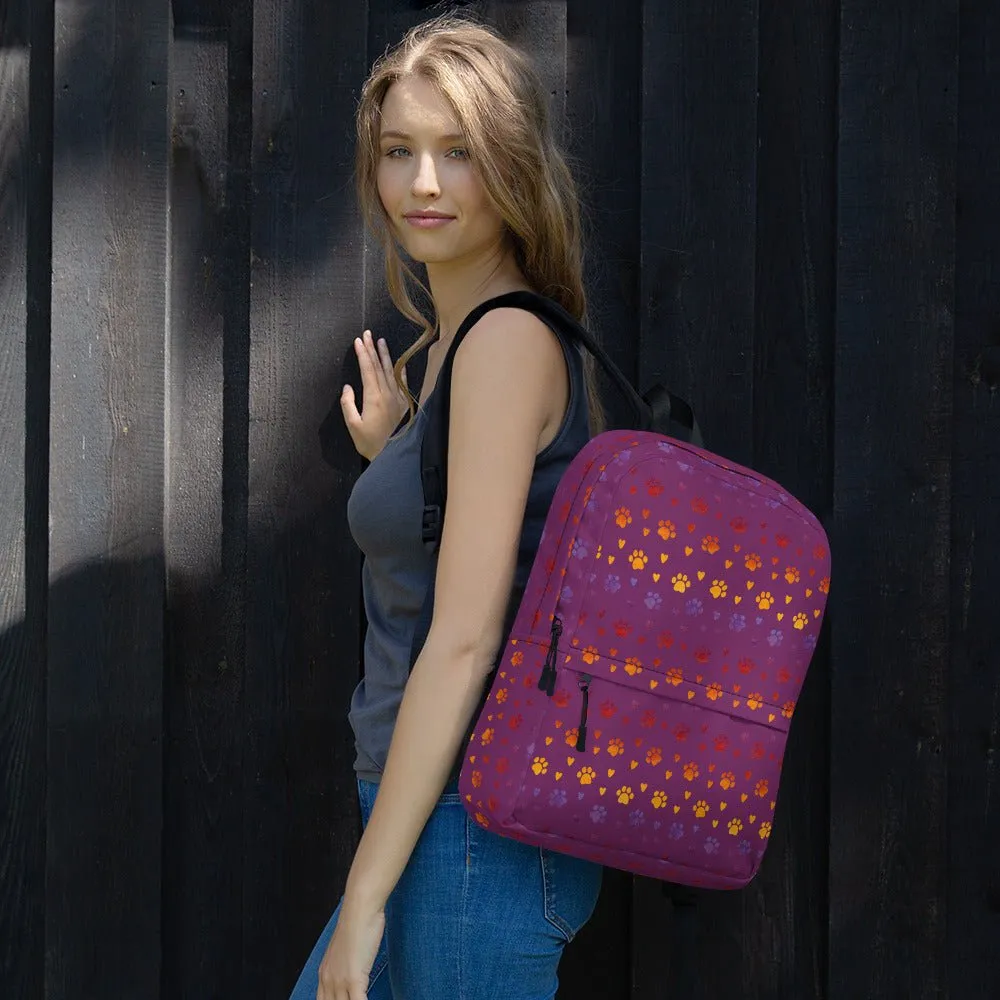 Purple Paw Prints Dog Backpack
