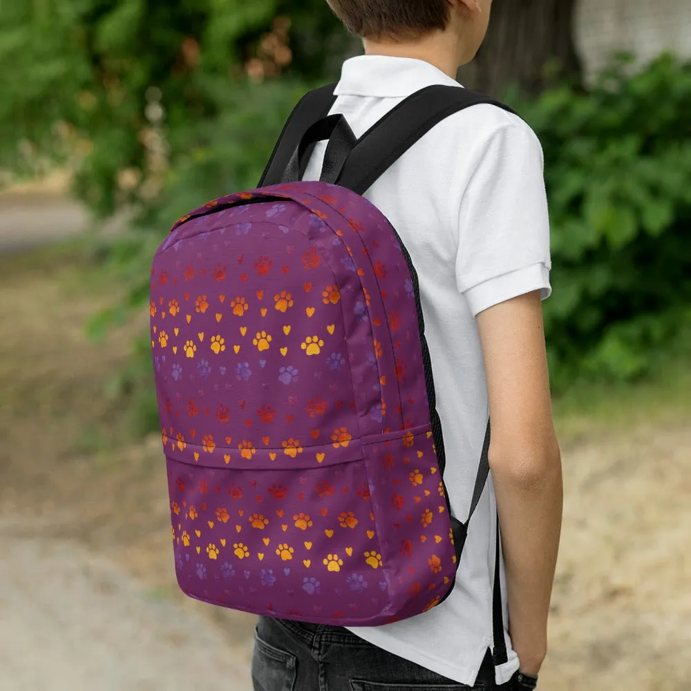 Purple Paw Prints Dog Backpack