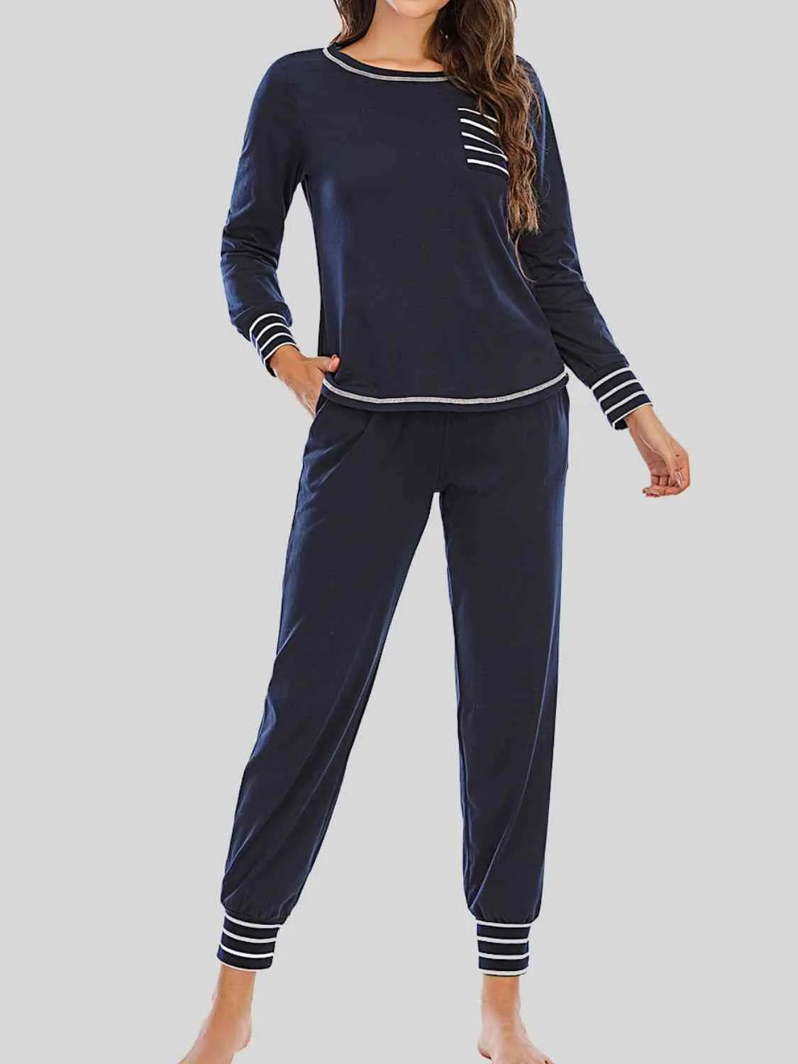 Round Neck Top and Pants Lounge Set (3 Colors)