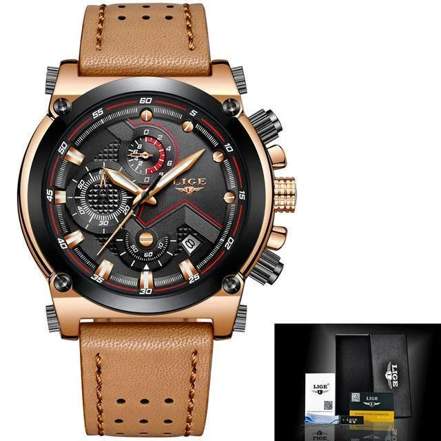 Shock Resistant Automatic Date Leather Wristwatch