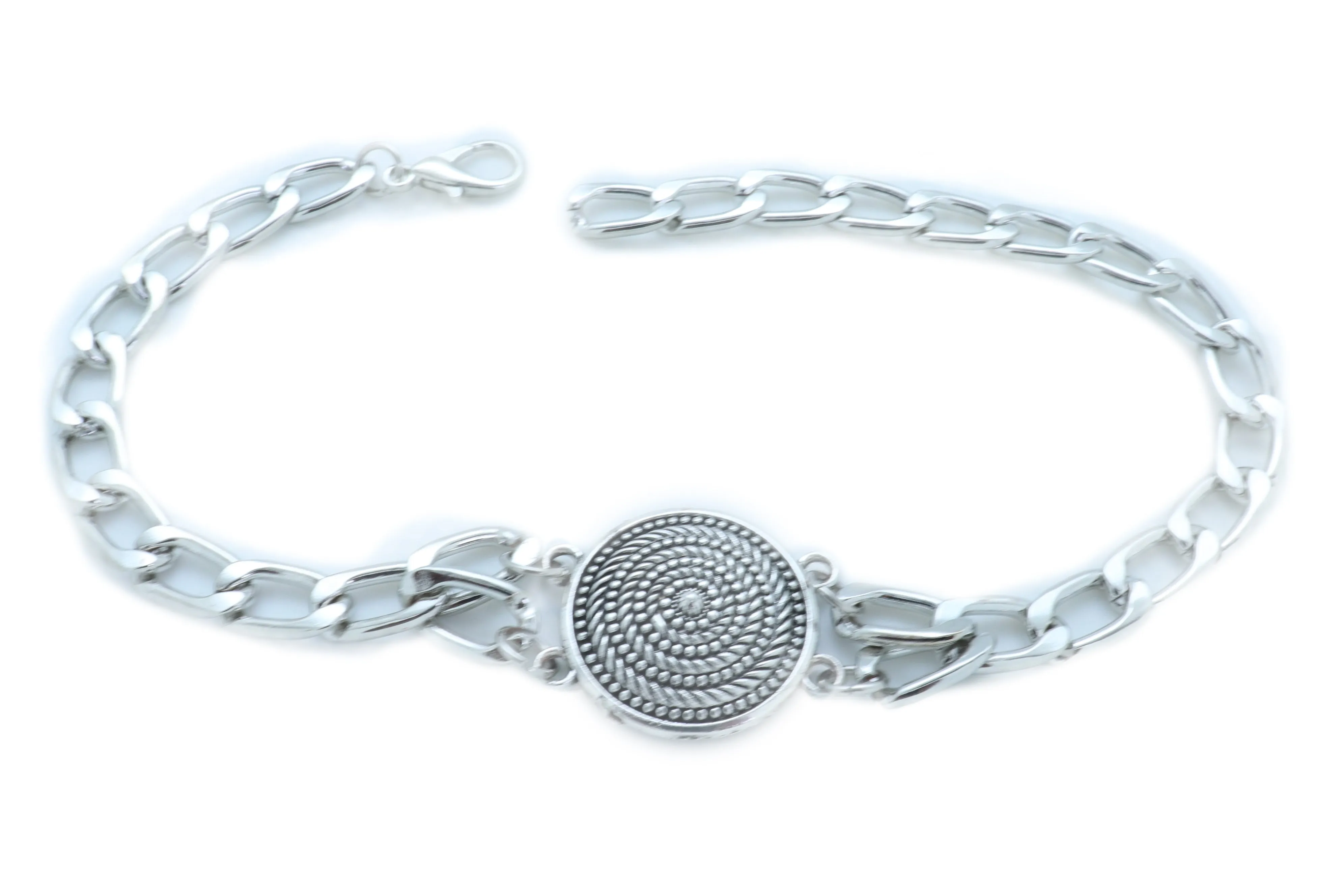 Silver Metal Chain Boot Bracelet Shoe Swirl Coin Charm Bling Anklet Strap