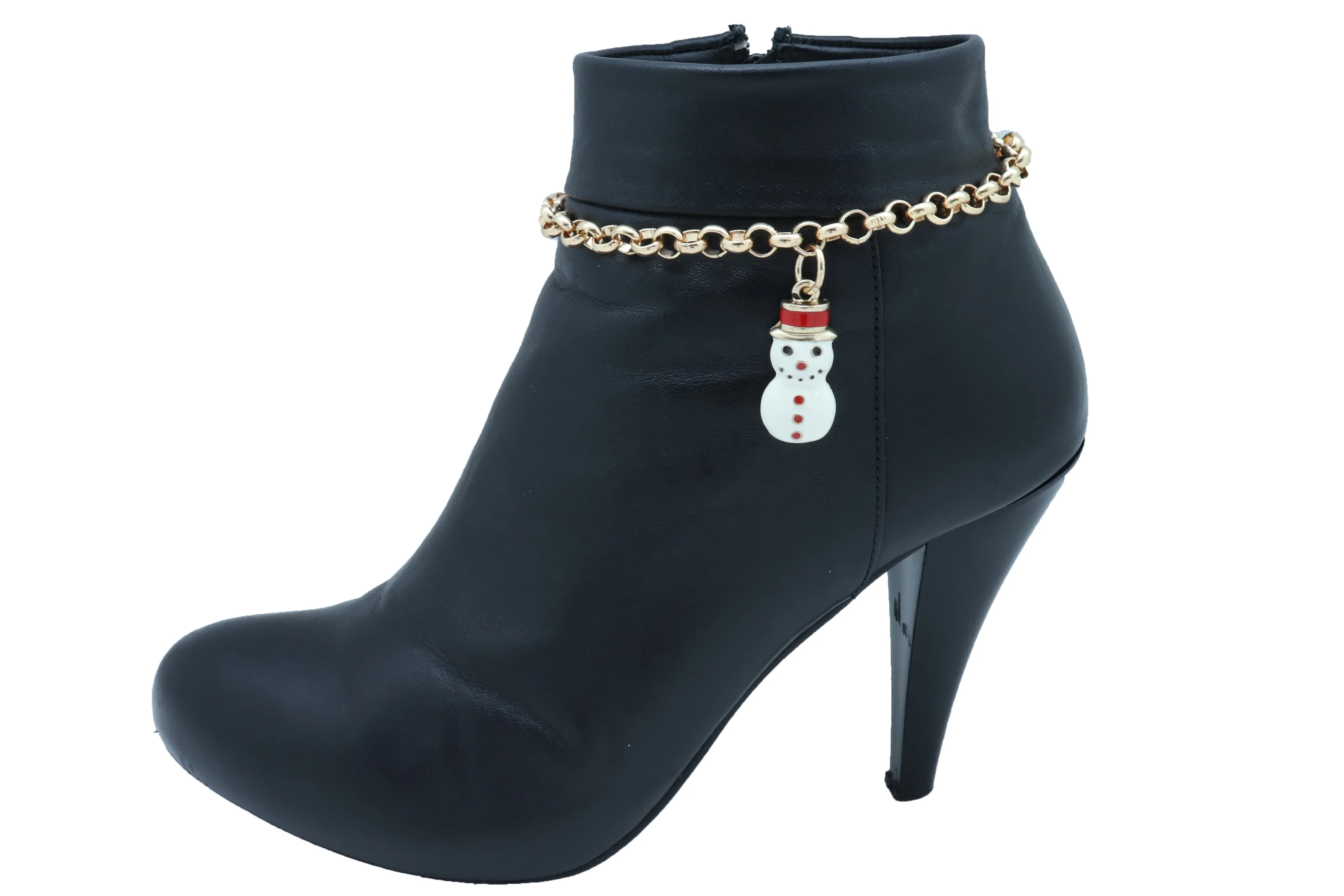 Snowman Christmas Holiday Charm Gold Metal Boot Chain