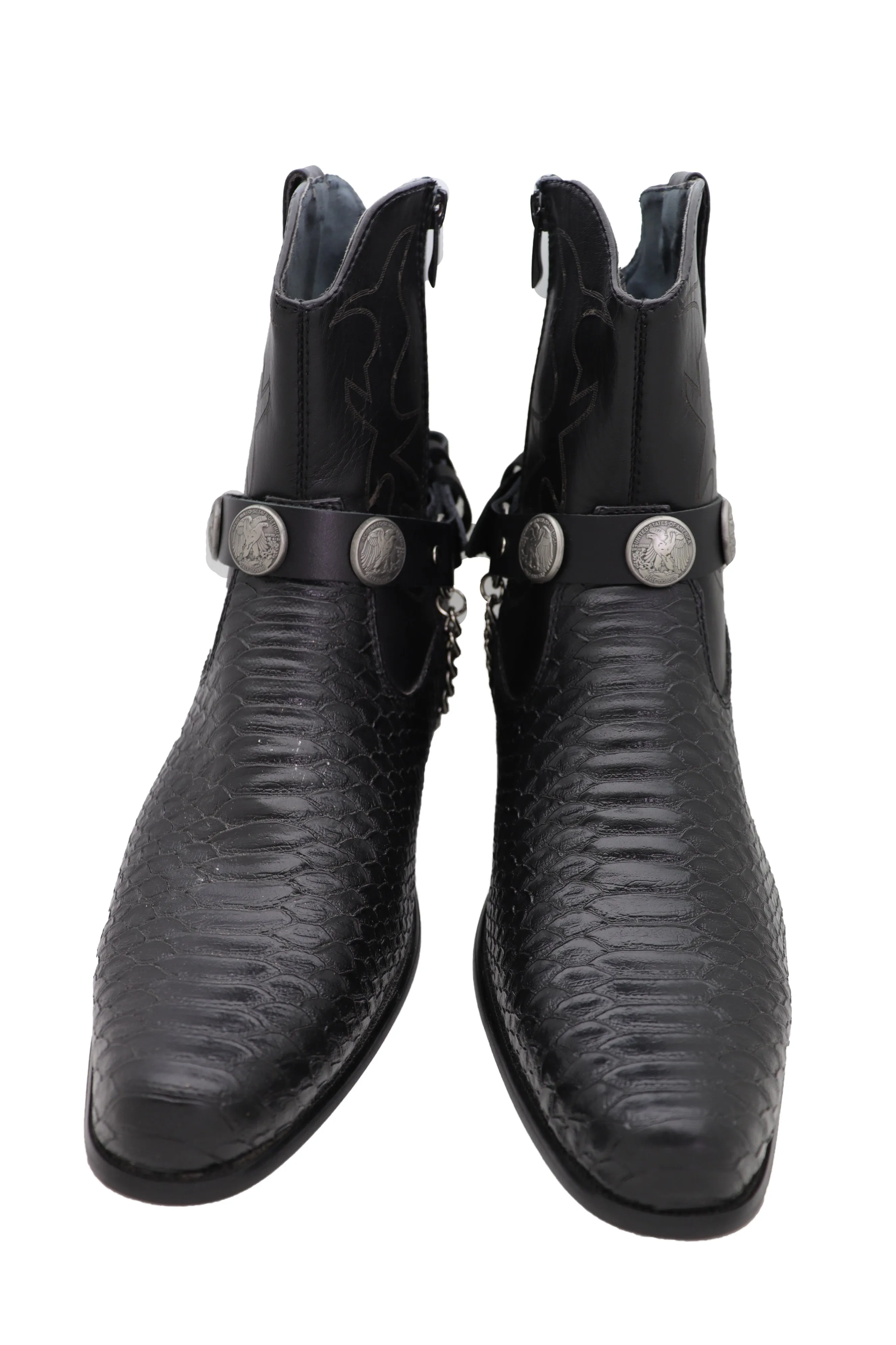 USA Half Dollar Coin Eagle Side Black Faux Leather Boot Straps (Pair)