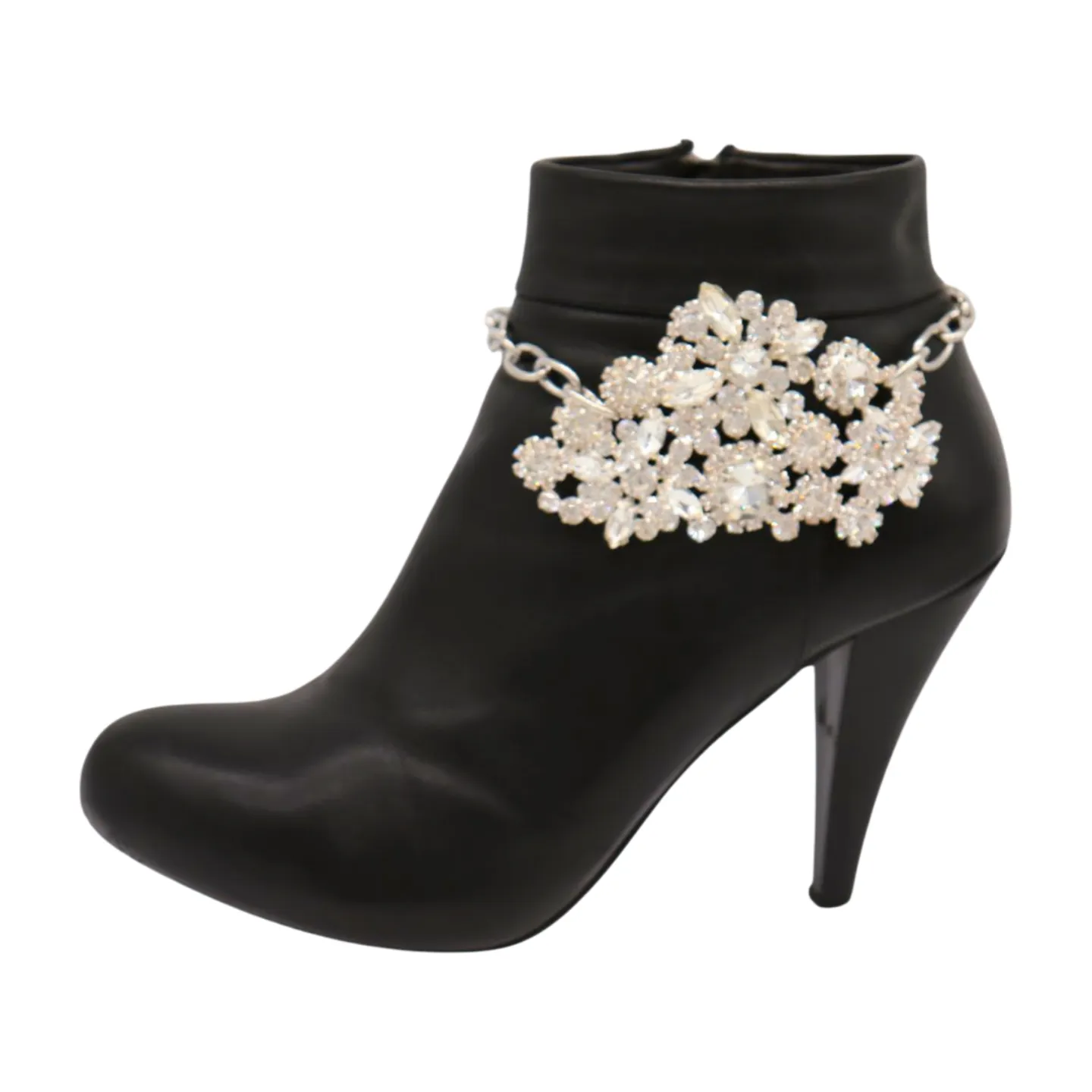 Women Silver Metal Boot Chain Bracelet Anklet Shoe Bling Rhinestone Flower Charm